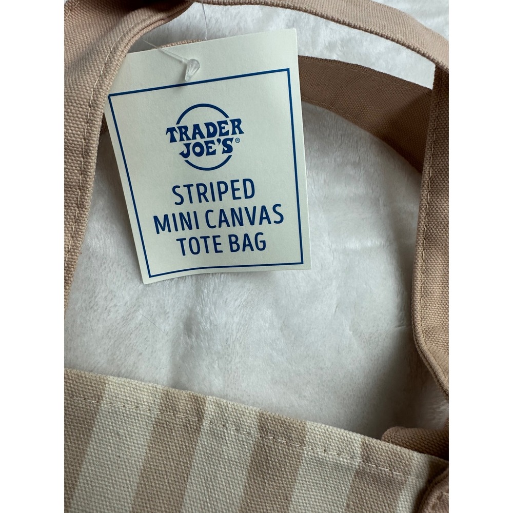Trader Joes Striped Mini Canvas Tote Bag Set of 4 Pink Blue Green Tan NWT - Picture 6 of 7